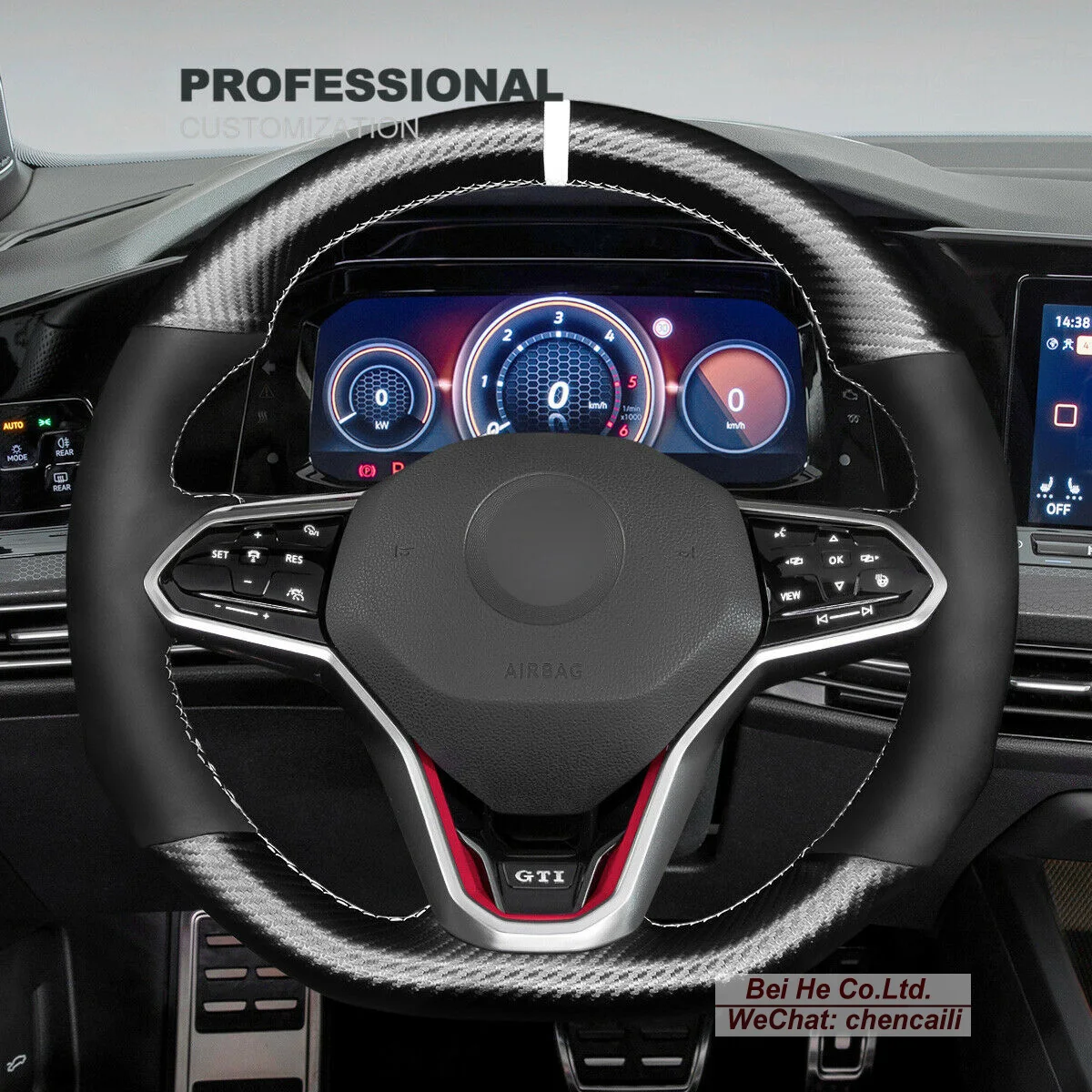 

Customized Non-slip Black PU Carbon Fiber Suede Car Steering Wheel Cover For Volkswagen VW Arteon (R-Line) Interior Accessories