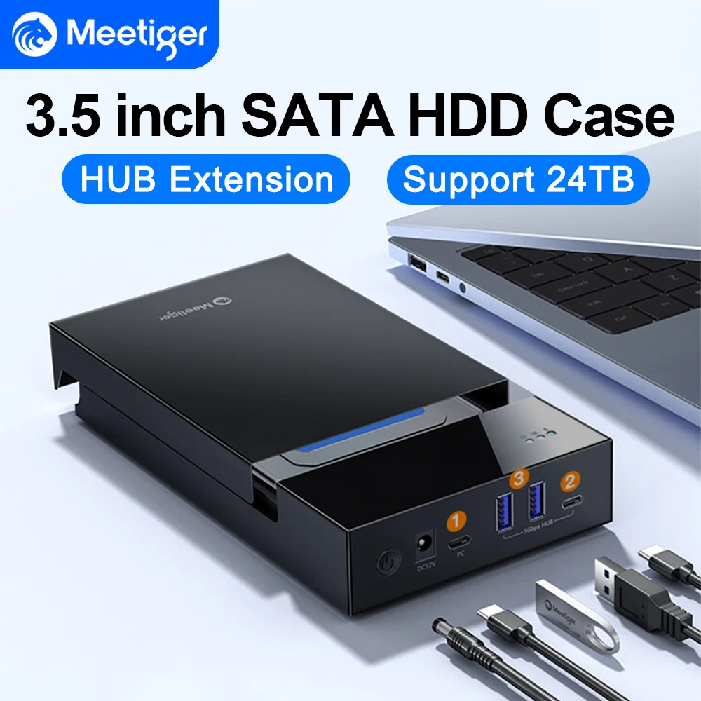 Meetiger 3.5 인치 HDD 도킹 스테이션 다기능 SATA 하드 디스크 Type-C 외장형 하드 드라이브(Usb 어댑터 허브 확장 포함)