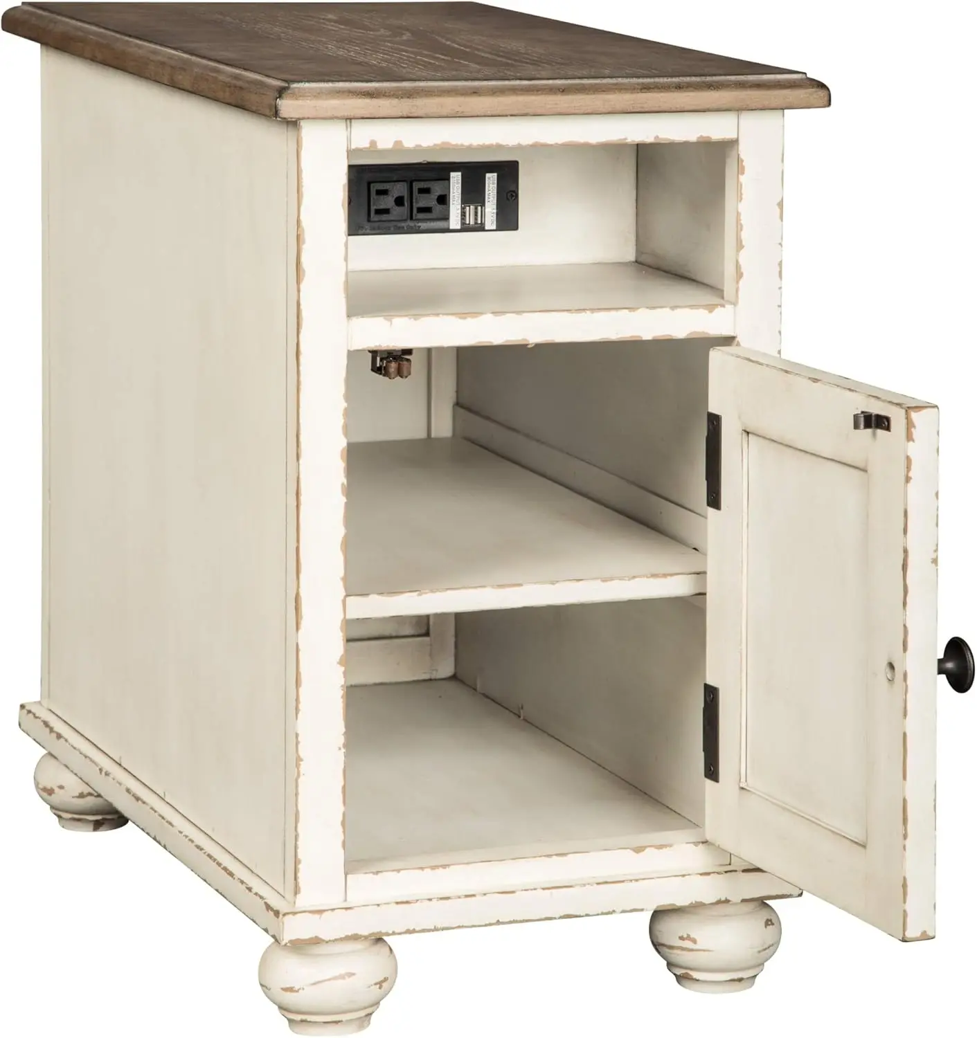 Realyn French Country Chair Side End Table with Outlets & USB Ports, Cream 4
