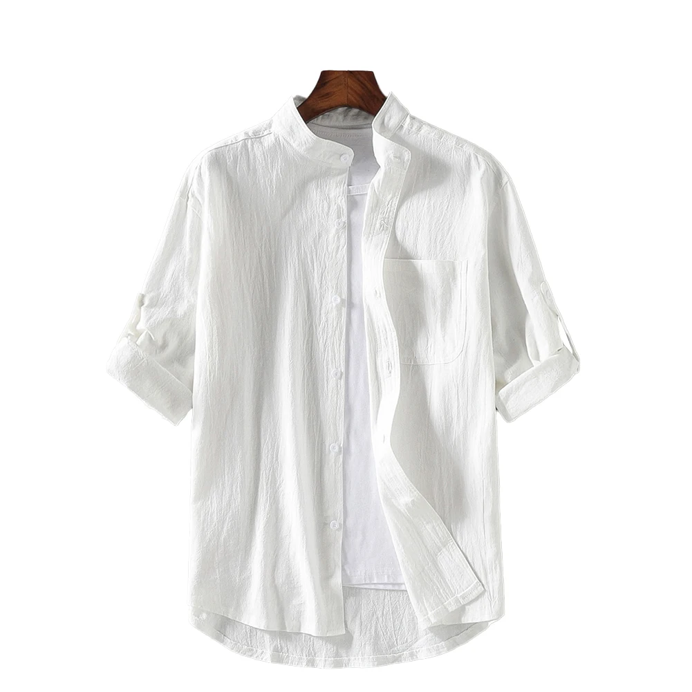 

Top Short Sleeved Shirt Beach Club Daily 1pcs Cotton Linen Five-point Sleeve Lapel M-5XL Men Male Comfy Fashion