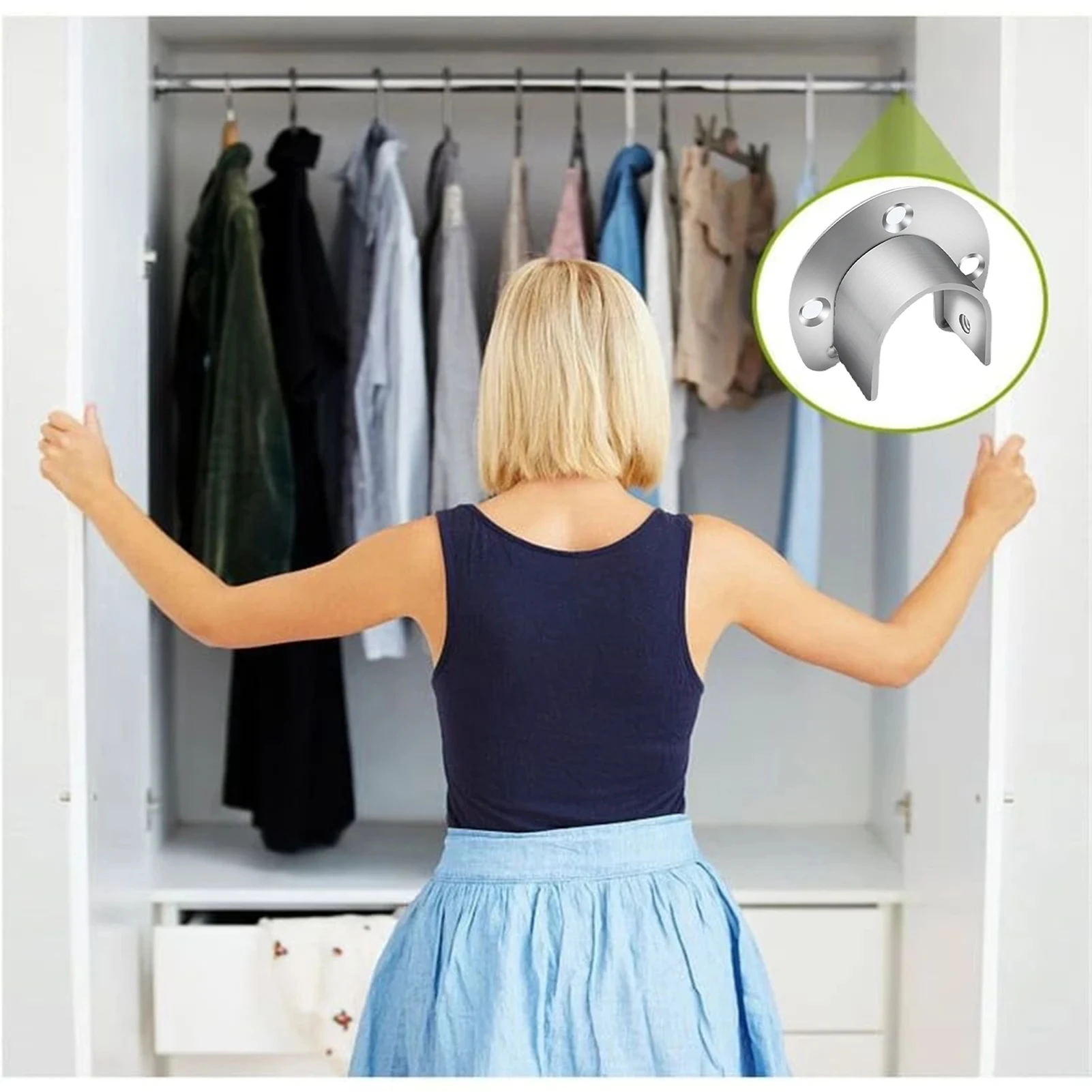 Stainless Steel Flange Seat Wardrobe Hanger Rod Fixing Hardware Accessories Curtain Rod Tube Hook Fixed Support Bracket Seat