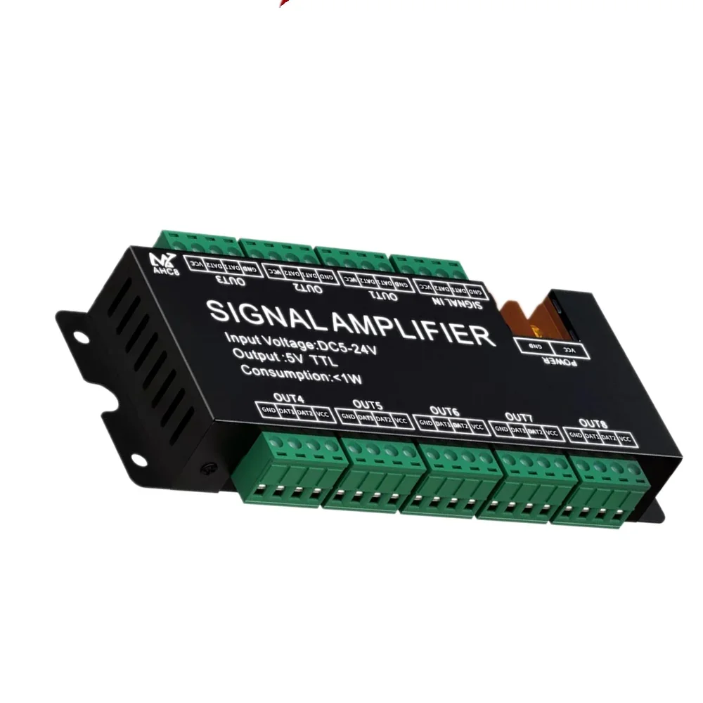 

8CH Signal LED Strip Amplifier WS2812 5V SPI TTL Signal Output for WS2812B WS2811 WS2815 WS2813 SK6812 Pixels LED Light DC5-24V
