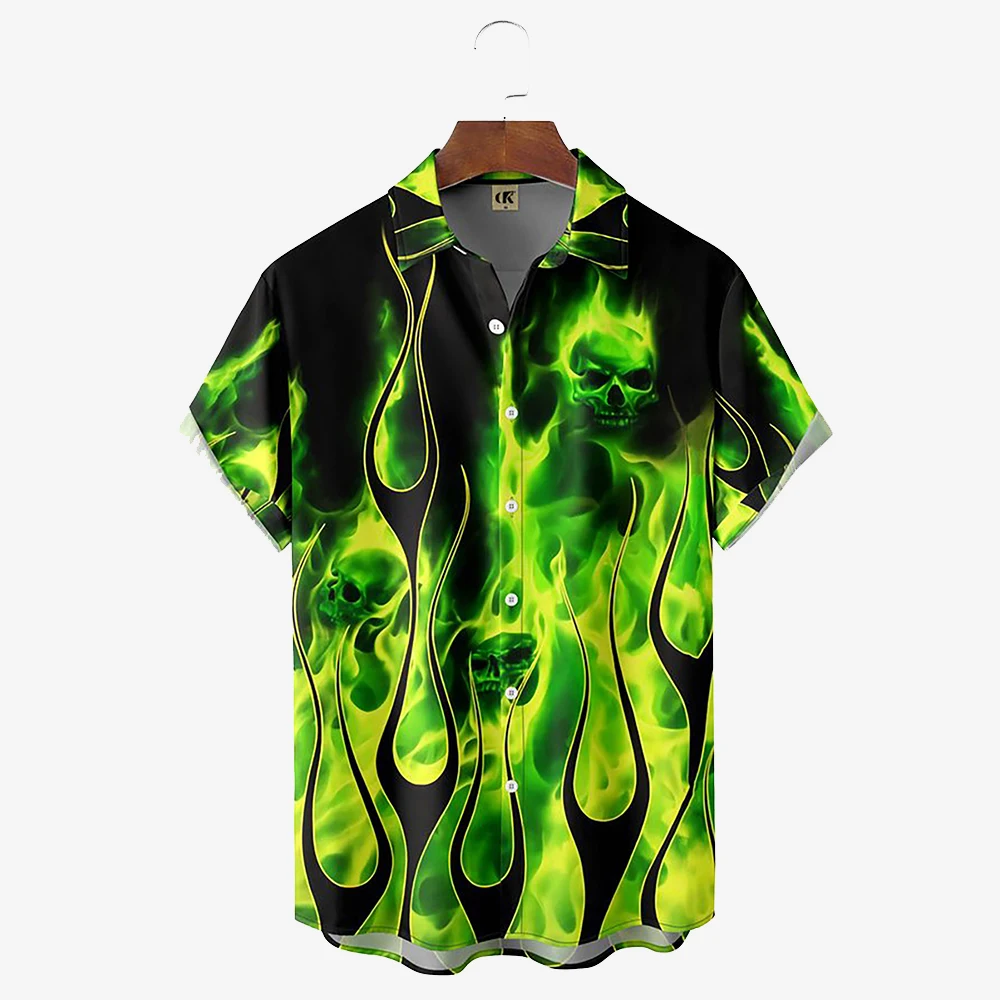 Flammen-Herrenhemden 3D Vintage Sommer Mode Rotes Hawaii-Hemd Kurzarm Übergroß für Herren 2023 – Detail 6