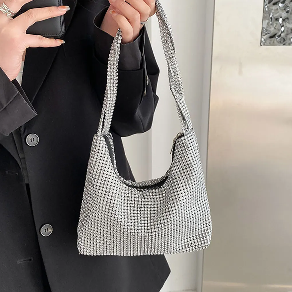 Luxury Pearl Chain Underarm Bag Fashionable Pearl Rhinestones Women Shoulder Bags Handbag Exquisite Armpit Bags