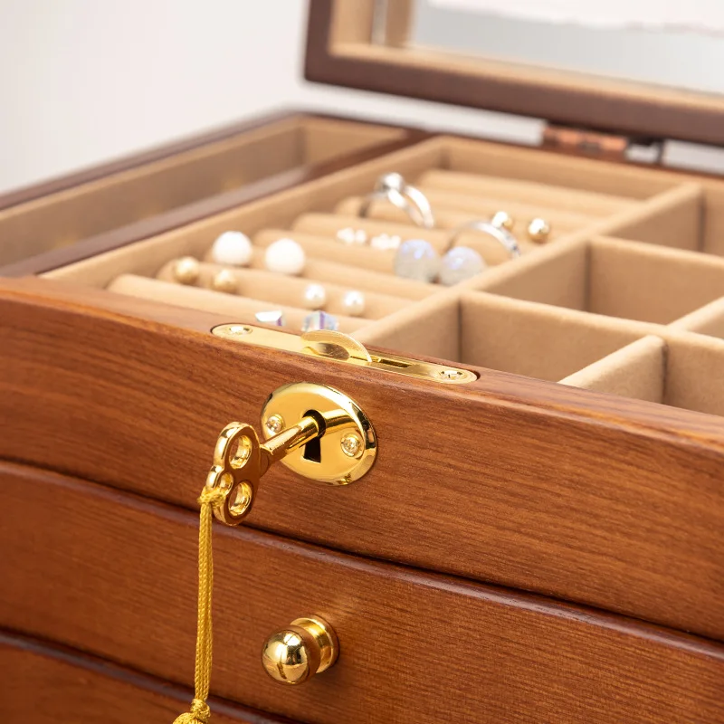 Large Jewelry Box Wood Ring Bracelet Earrings Jewelry Boxes Organizer Drawer Necklace Tray Display Accessories Storage Organizer