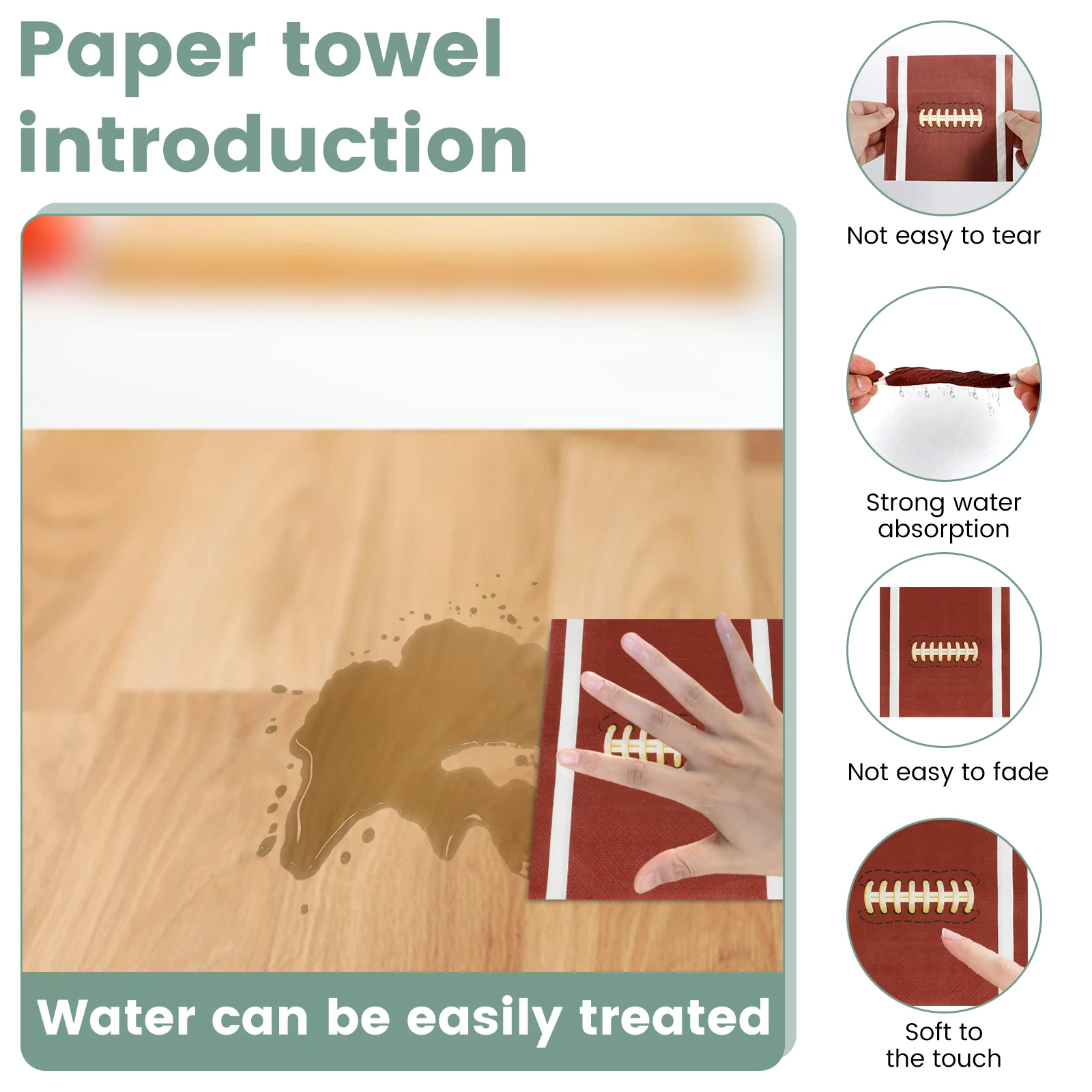 100Pcs Football Paper Napkins and Plates Portable Football Paper Plates and Napkins Easy to Use