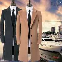 Thickened Woolen Men's Coat Stylish Slim Fit Long Length Windbreaker Cottonadded Warm Outerwear for Men Winter Jacket