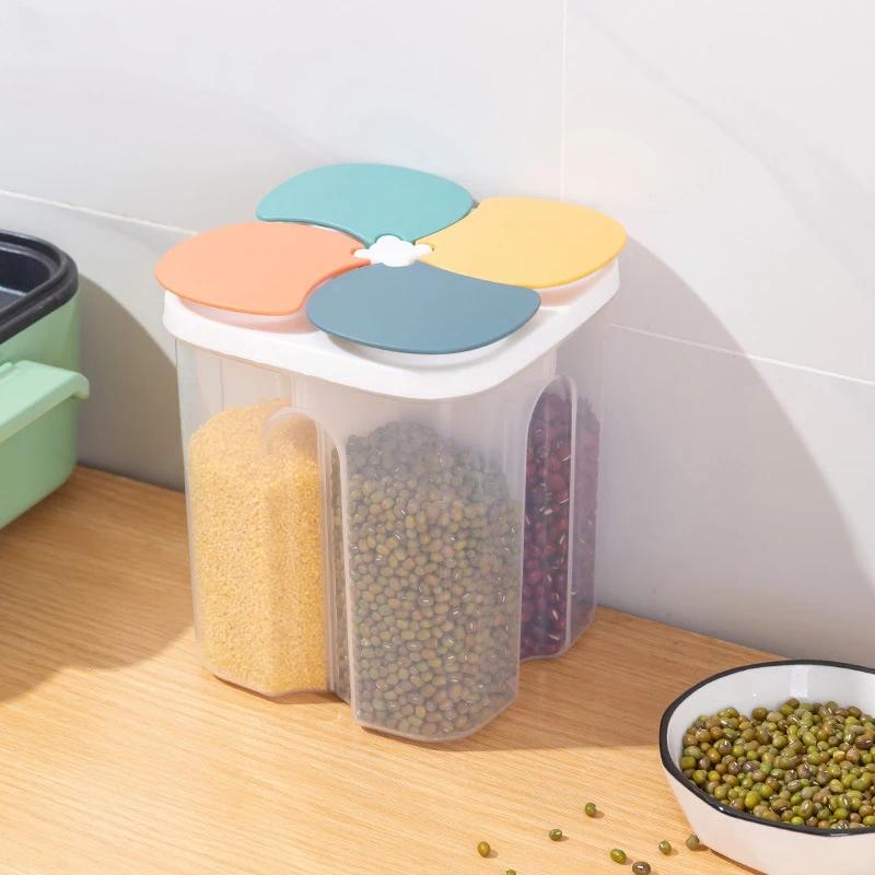 1pc Plastic Grain Storage Container With Dividers And Sealed Lid For  Kitchen Food Organizer