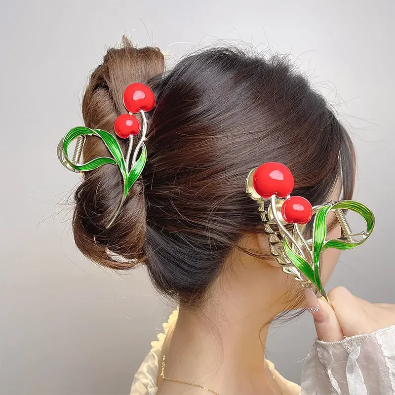 

Korean Cute Red Cherry Hair Claw Charm Hairpin 2023 Summer New Premium Fruit Shark Clip Hair Accessories for Women Headwear Gift