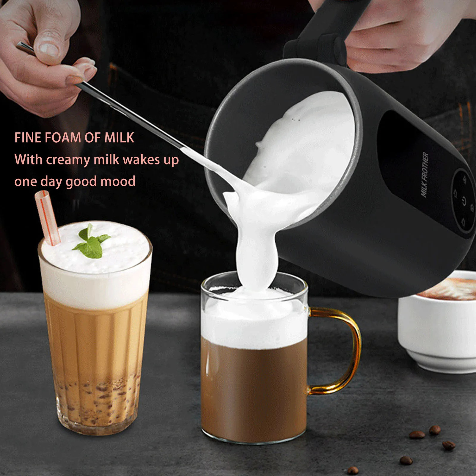 Mousseur à lait électrique automatique, machine à mousse chaude et froide,  chauffe-lait pour latte, cappuccino, macchiato, dessert - AliExpress