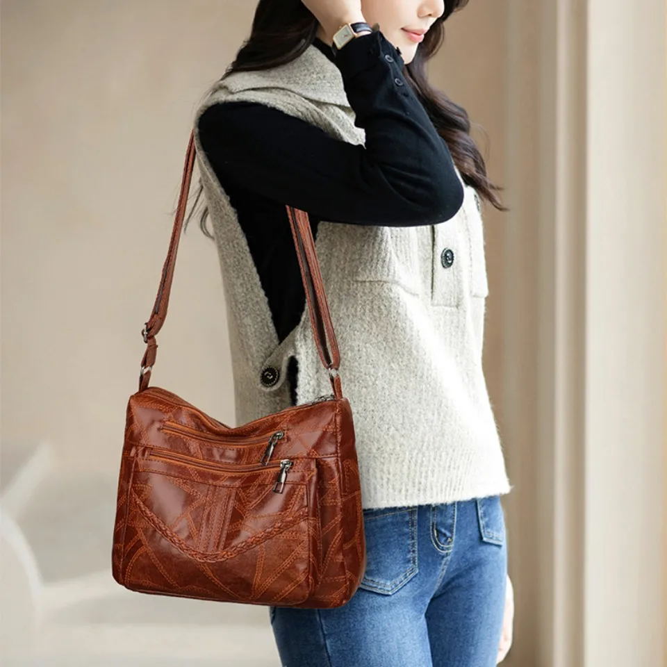 Women's Bags Light Multi-pocket Design Ladies Crossbody Shoulder Bags Vintage Pu Leather Purses Handbags