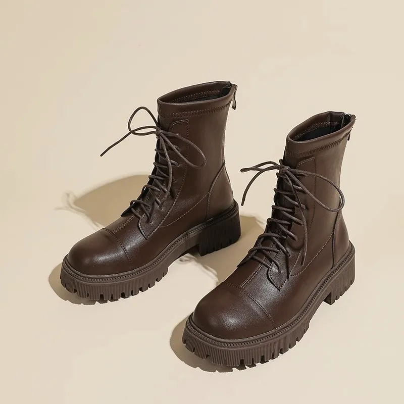 

Женские кожаные сапоги, сабо на платформе, на среднем каблуке из искусственной кожи