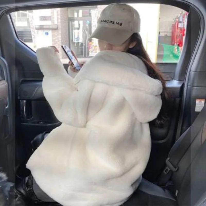 Cotton Jacketed Thickened Plush Coat for Female Autumn and Winter Stars Same Style Lamb Plush Imitation Sable Rex Rabbit Fur