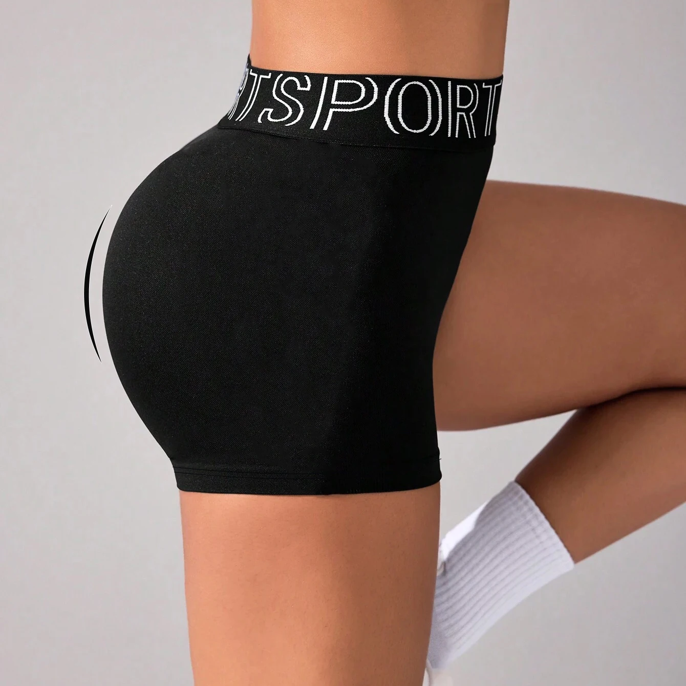 Women leggings High Waist Letter Waistband Solid Color Sports shorts for Breathable Quick Dry Running Gym Tennis Workout Shorts 4