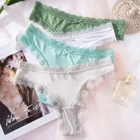 Culotte confortable sans couture en soie glacée, string en coton avec nœud en dentelle, sous-vêtements taille basse, culotte d'été pour femmes et filles 1
