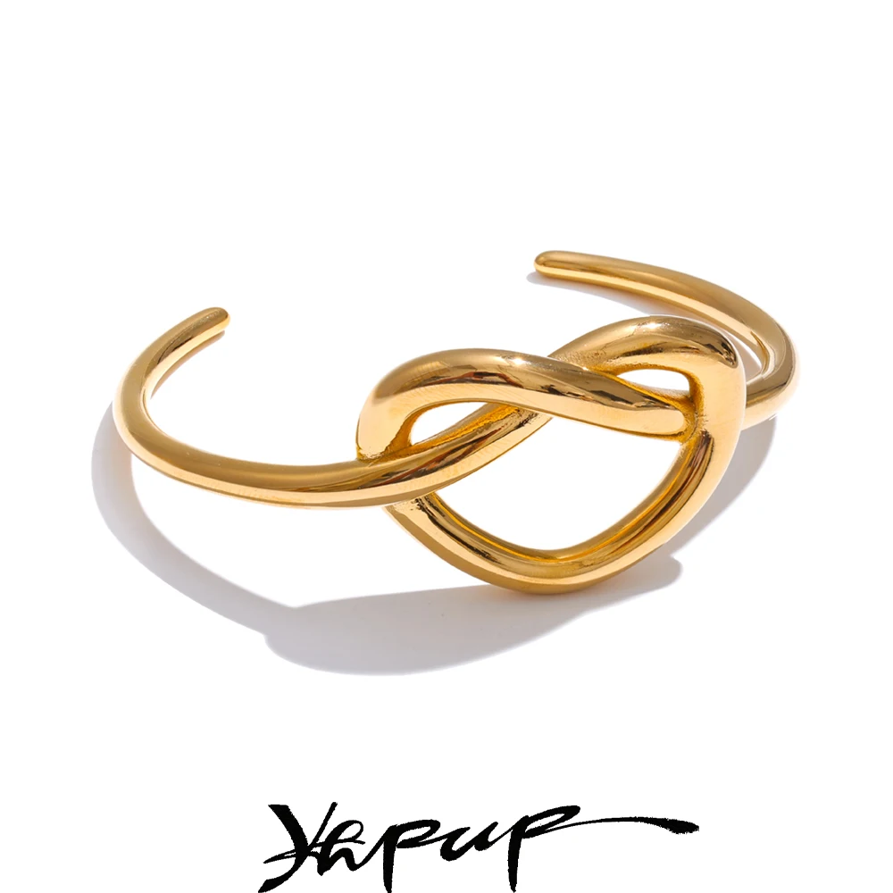 Yhpup 59mm Stainless Steel Heart Cuff Bracelet