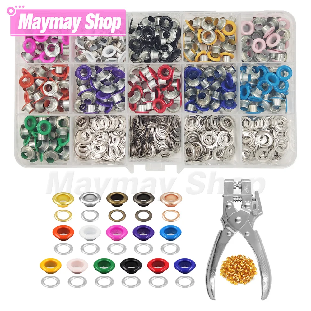 Eyelet Grommet Ring Kit Eyelet Grommet Ring Eyelet Punch Tool Set Grommet Eyelet Kit Grommet Punch Tool Grommet Tool Kit Grommet Tool 5mm Multi-Color Metal Eyelets Grommets Kit with Installation Tools Punch Pliers Kit For Leathercraft Shoes Belts Bags Clothes