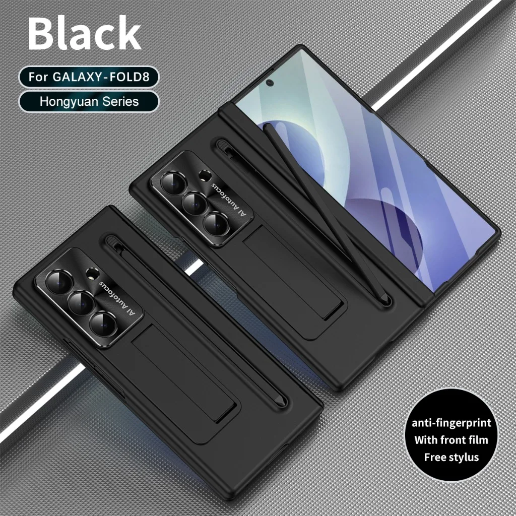 Hinge Protection Phone Case with Trifold Front Glass & Hidden Kickstand, S Pen Slot Cover