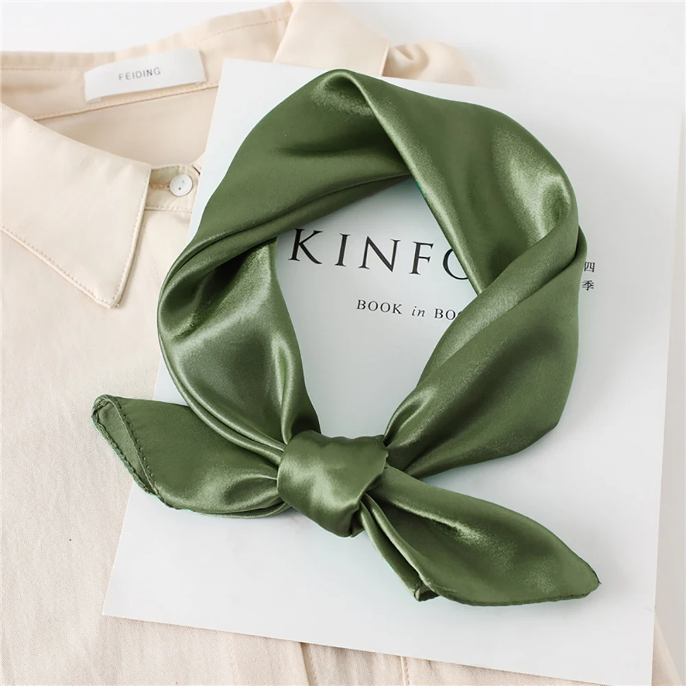 Luxus Solide Quadrat Schal Für Frauen 60 cm Satin Hals Haar Krawatte Band Tasche Warp Weiche Halstuch Hijabs Kopf weibliche Foulard – Detail 32