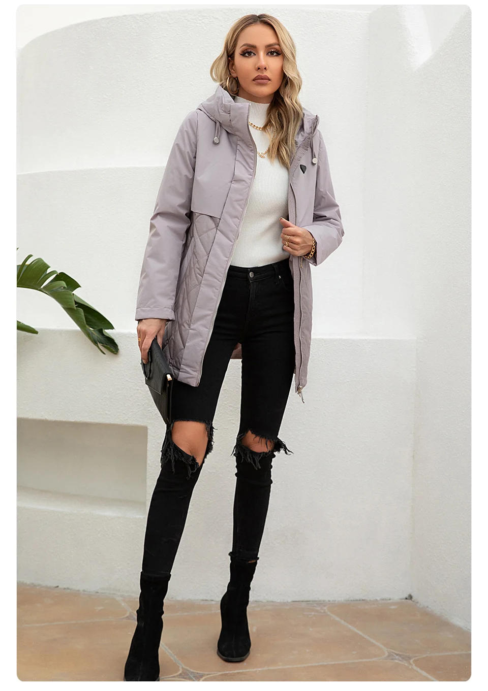 GASMAN New Women Jacket Spring 2023 High-Quality Mid-Length Women Coat Stitching Hooded Design Windproof Casual parkas 8226