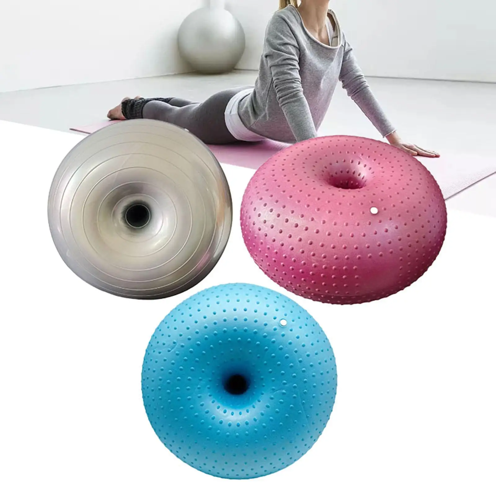 Pilates Ball Thickened Donut Shape Stability Fitness Aid Gymnastics Ball for Home Exercise and Yoga Balance