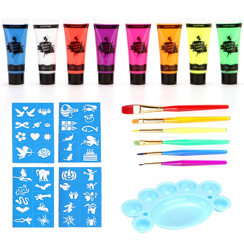 

10ml Body Paint Set Black light Face and Makeup Fluorescent Face Paints for henna tattoo Face Christmas Halloween Costume Party
