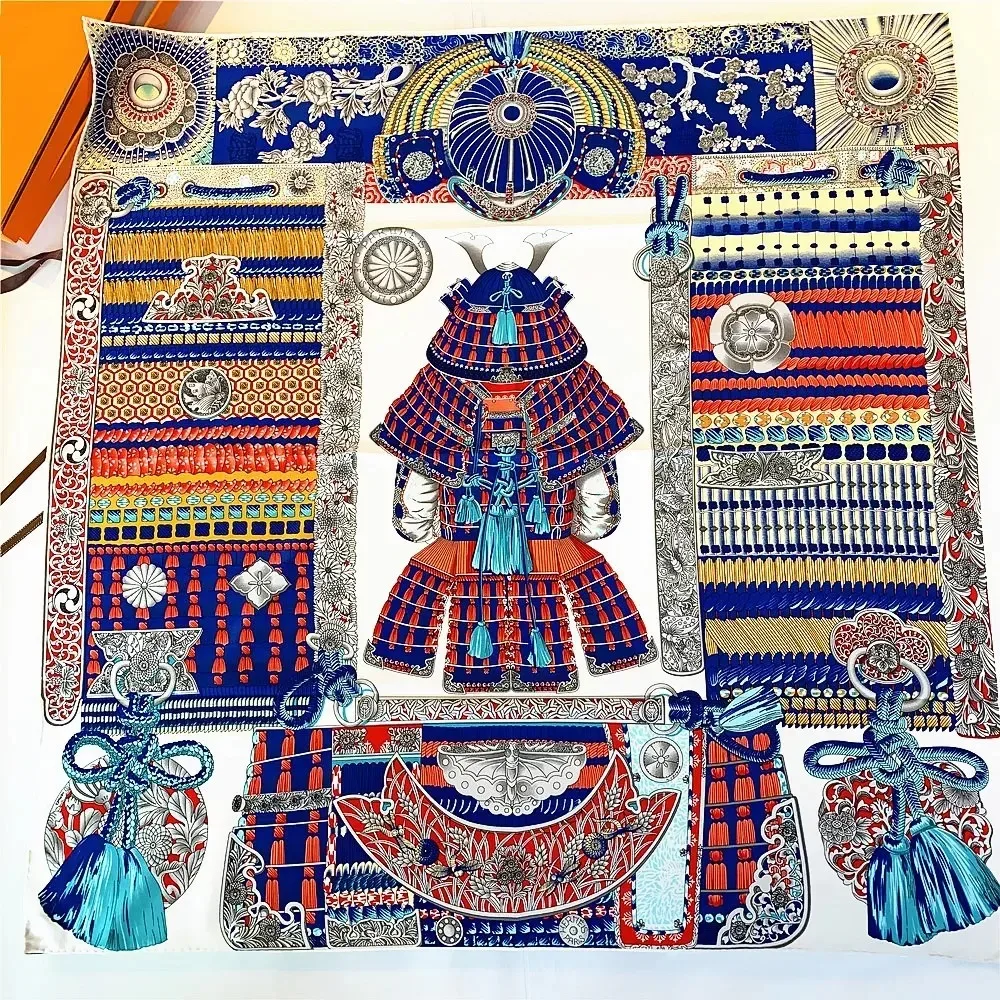 Neue 90 cm handgerollte Saum Palace Armor Battle Queen Twill Schal Schal Luxus dekorieren Geschenk handgemachte Seide Mode-Accessoires – Detail 5