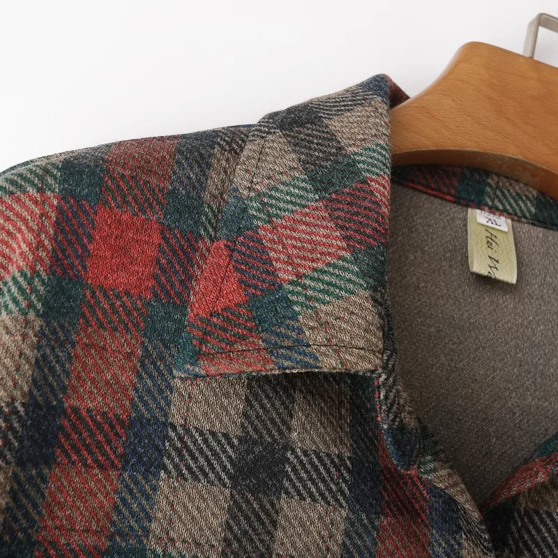 Long-sleeved Plaid Shirt Women Plus Size Autumn Winter Casual Clothing Blouses Outwear G51 8918