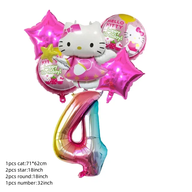 thumbnail image 1 of Decoraciones para baby shower de Hello Kitty Cat en color rosa Globos para el quinto cumpleaños de niñas Platos de papel Vajilla desechable Suministros para fiestas, 1 of 5