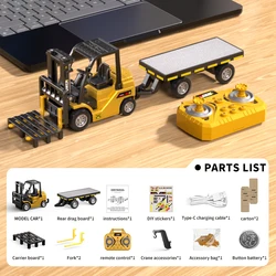 Mini Remote Control Alloy Forklift with Trailer - Diecast Desktop Toy for Kids (Yellow)