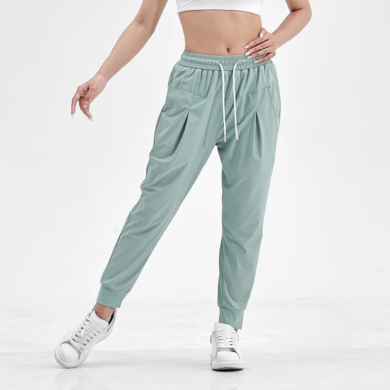 Spring Summer Elastic High Waisted Solid Pockets Shirring Casual Lantern Harlan Sweatpants Trousers Women's Clothing Pants