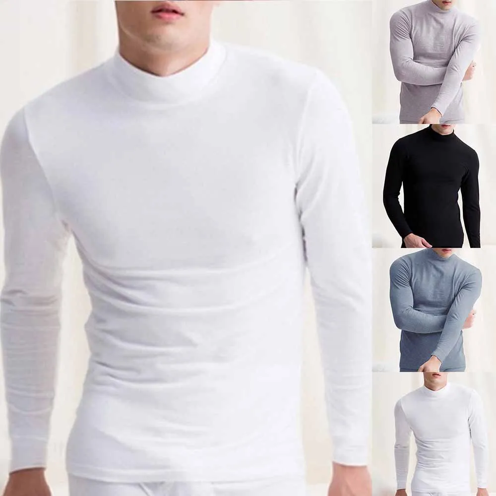 Thermal Underwear Shirts Tops Mens Turtleneck Warm Bottoming Shirt Long