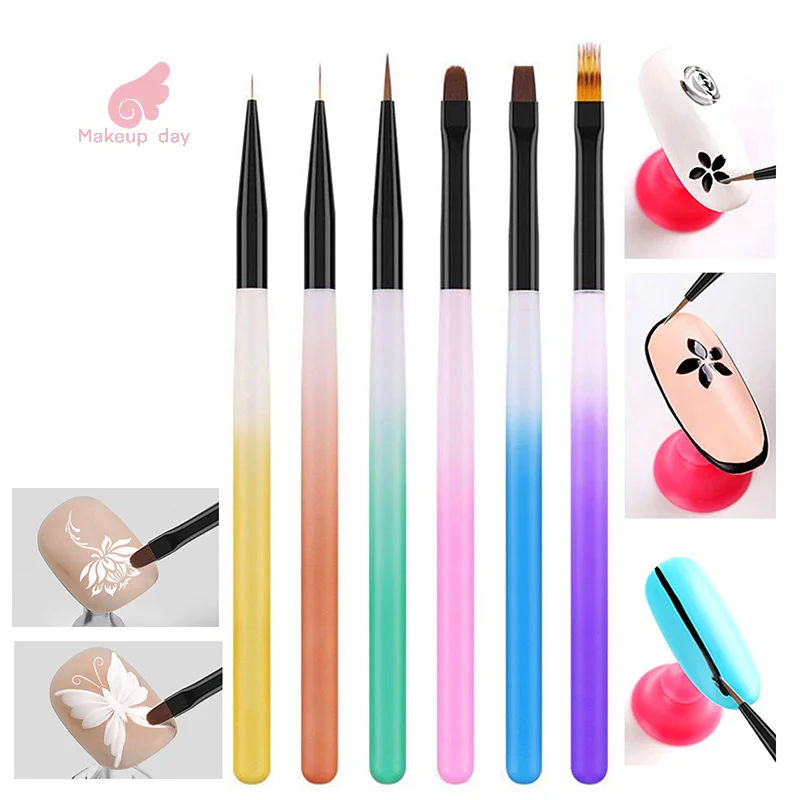 6PCS UV Gel Nail Brush Liner DIY Painting Pen Manicure Acrylic Drawing Brush For Nail Art Design Nails Tip Display Painting Tool