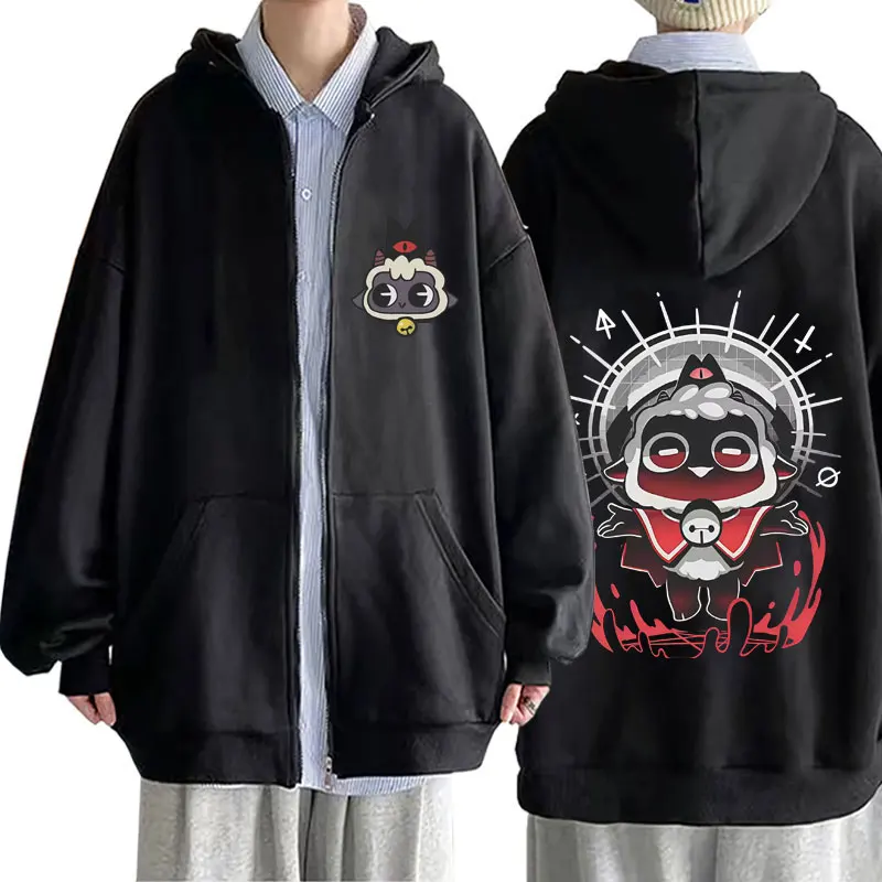 Game Cult of The Lamb Grafikdruck Reißverschluss-Hoodie für Herren und Damen, lässige Oversize-Jacke mit Reißverschluss, Y2K Cosplay Spieler-Mantel