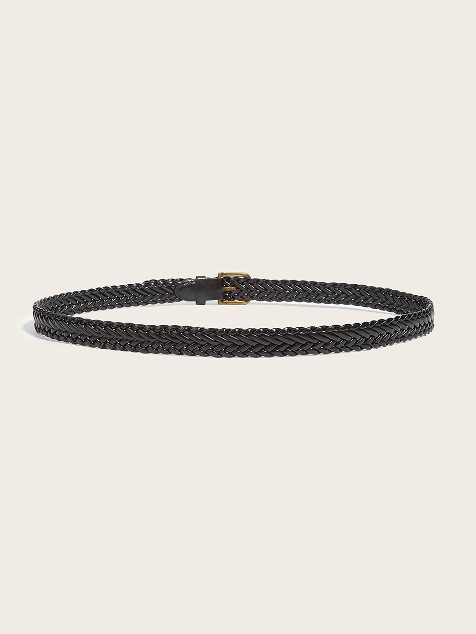 Maikun Women's Braided Belt Gold Alloy Pin Buckle Vintage Personalised Belt High Quality PU Leather Belt – Detail 5
