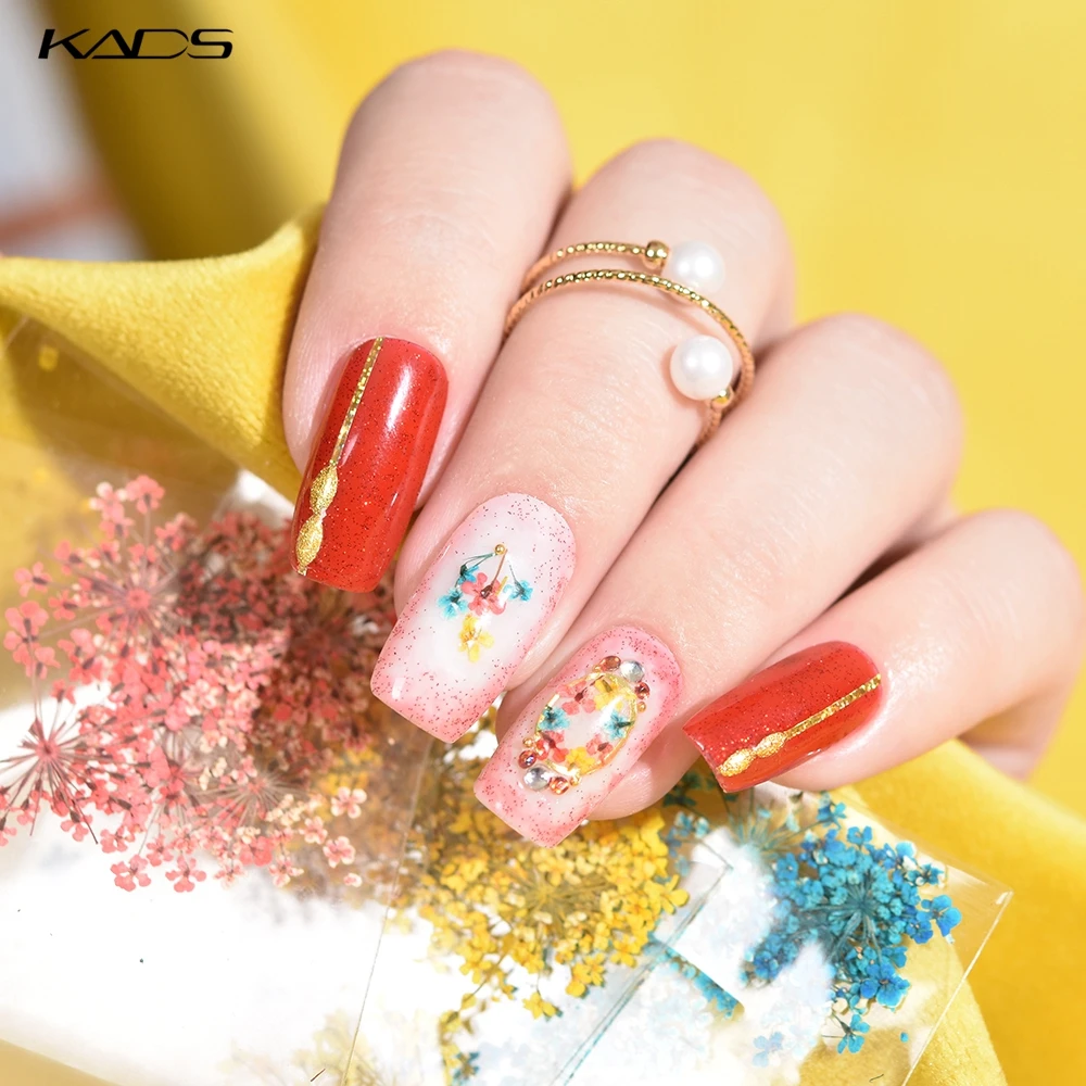 KADS 드라이 플라워 네일 아트, 혼합 색상, 3D 네일 아트 장식, 천연 별꽃 스티커, DIY 매니큐어 액세서리, 가방 당 18 개