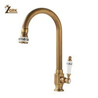 ZGRKเย็นก๊อกน้ำห้องครัวAntique Bronzeสำเร็จรูป 360 องศาSINGLE Hole Water TAP Cooper KITCHEN TAP 2