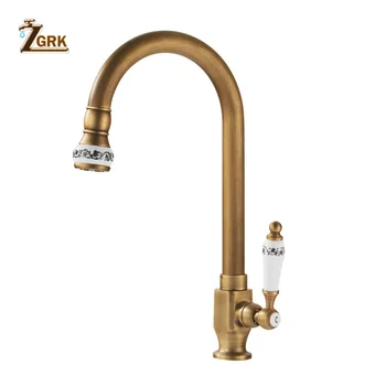ZGRKเย็นก๊อกน้ำห้องครัวAntique Bronzeสำเร็จรูป 360 องศาSINGLE Hole Water TAP Cooper KITCHEN TAP 2
