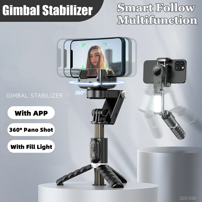 New Bluetooth Wireless Gimbal Stabilizer Selfie Stick 360 Degree Smart Face Tracking Live Recording with Fill Light handheld gimbal stabilizer