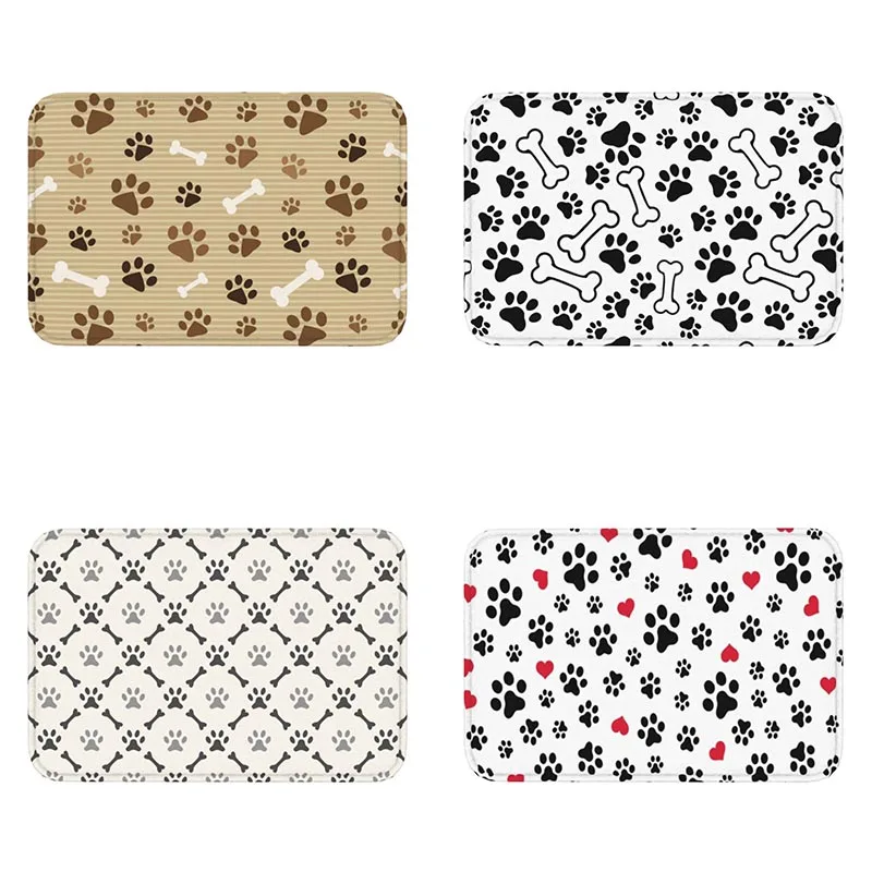 

Animal Footprints and Bones Entrance Door Mat Floor Kitchen Bathroom Anti-Slip Pet Dog Paw Graphic Home Decor