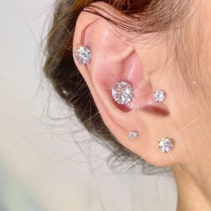 5/1pcs Magnetic No Piercing Required Earrings Adjustable Size Clip on Earrings 6-Prong Royal Crystal Design Perfect for Ear Bone 3
