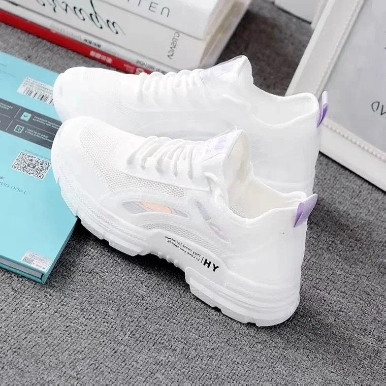 Mesh Vulcanize Shoes Women Breathable Sneakers Hollow Student Flat White Tennis Female Round Head Spring Fashion Lace-up 2023