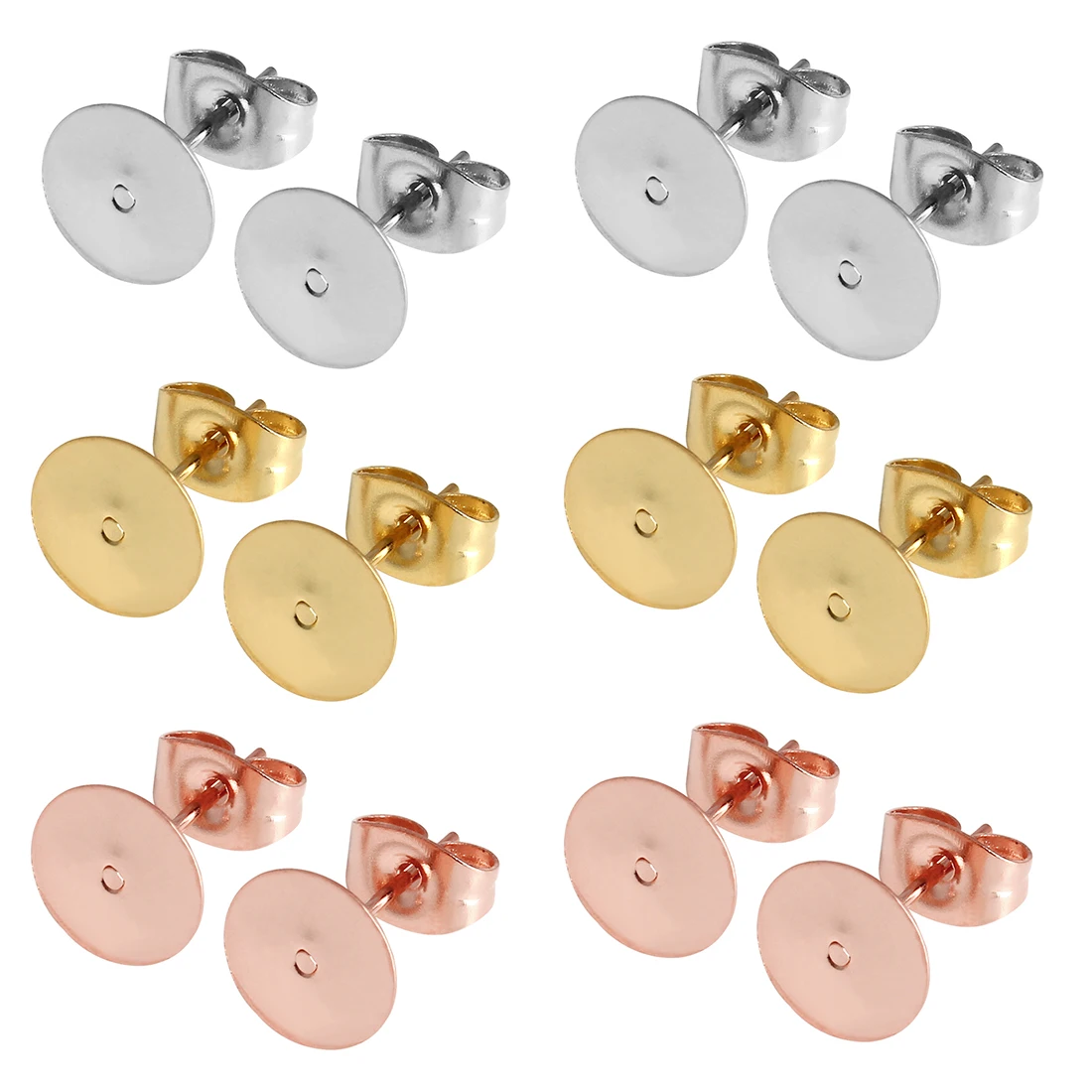 

50pcs/Lot Stainless Steel Blank Post Earring Studs Base Pins With Earring Plugs Fit 3-12mm Cabochon Cameo Settings DIY Earrings