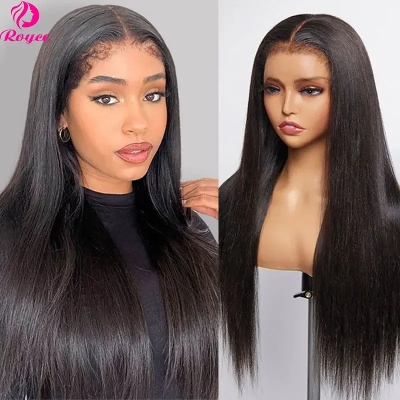 30 inch 220 Density 5x7 Lace Glueless Wigs Human Hair Pre Plucked 4C Kinky Edges Strsight Wig Yaki Lace Closure Wigs Pre Cut