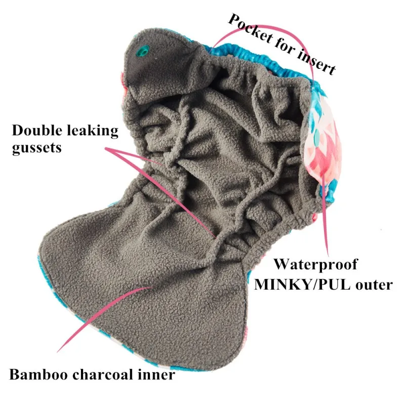 Cloth Diapers Newborn NB Size Ecological Pocket Washable Reusable Bamboo Charcoal Lining