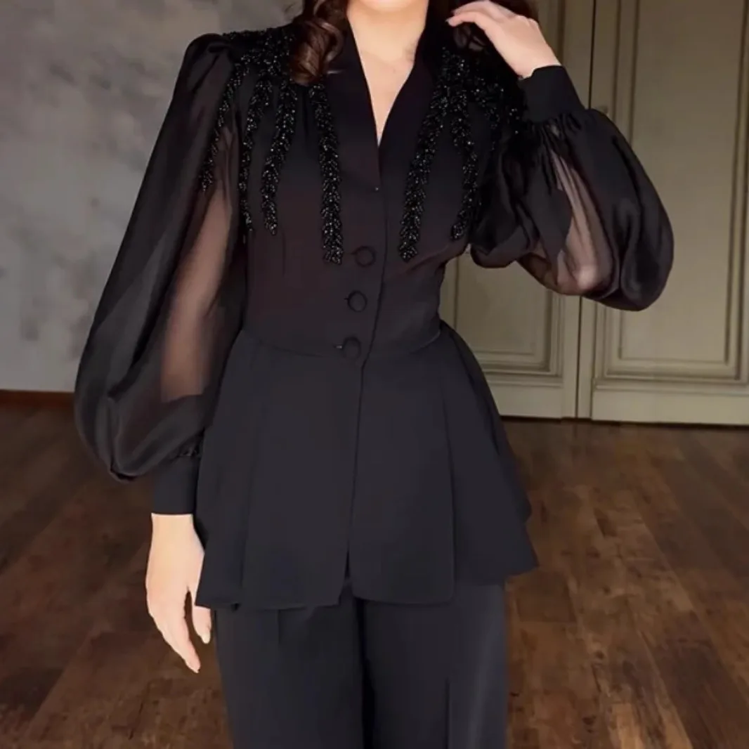 ناوبانج ملابس طقم أسود ربيعي/صيفي