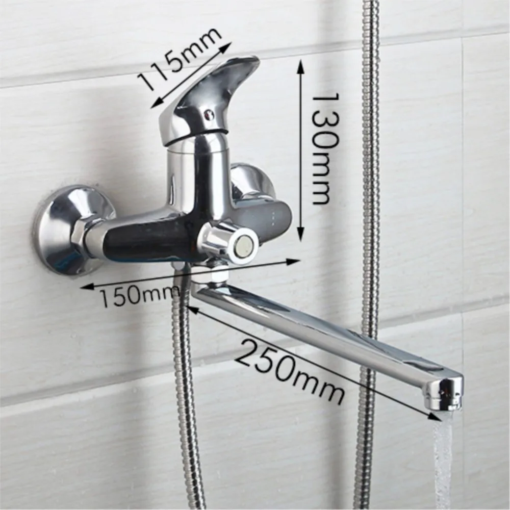 YANKSMART Bathroom Shower Faucet Single Handle Mixer Long Nose Outlet Stainless Steel Wall Mounted Bathtub Faucets Shower System