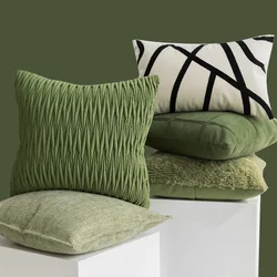 Green Light Luxury Pillow Cover Modern Pleated Texture Pillow Case Home Dector Living Room Sofa Bedhead Cushion Cover Decorative