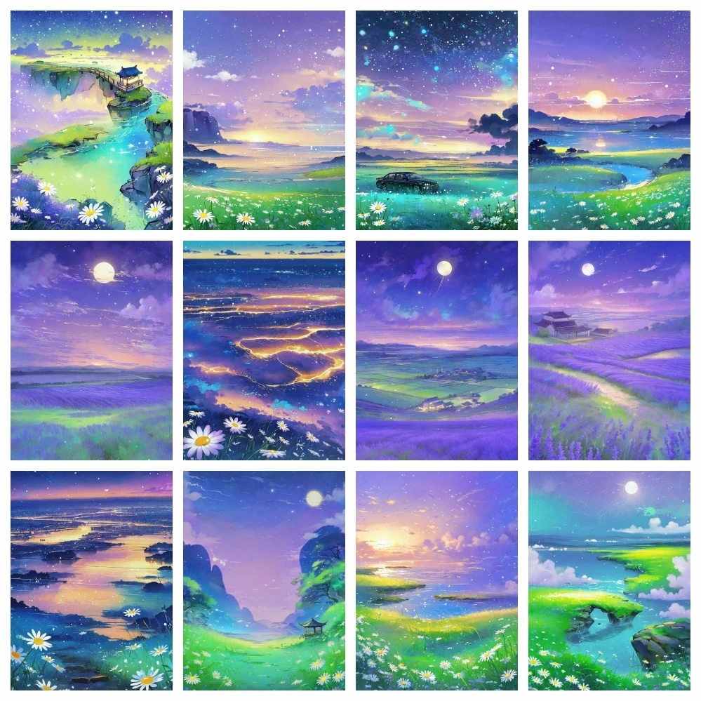 

AZQSD Бриллиантовая вышивка площадка Маргаритная вышивка Полное сверло 30x40cm живописная Звёздная Пейзаж Домашние украшения