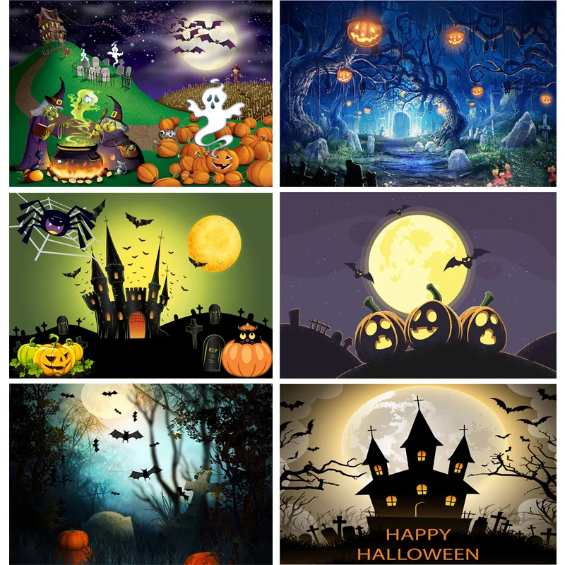 

Halloween Backdrop Tombstone Castle Pumpkin Lantern Moon Baby Portrait Photography Background For Photo Studio Props 1911CXZM-55